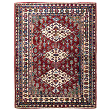 Tribal, One-of-a-Kind Hand-Knotted Area Rug Red, 5'3"x6'8"