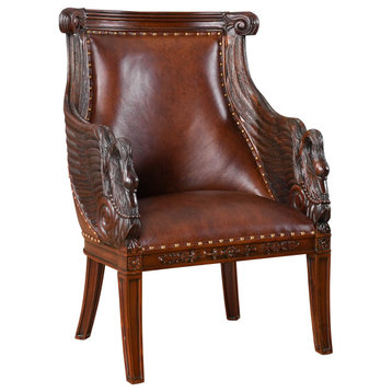 Mahogany Swan Arm Chair With Leather