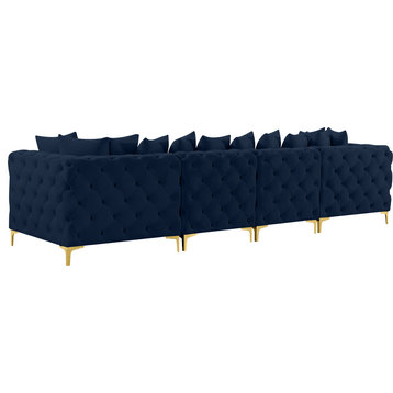 Tremblay Velvet Upholstered 4-Piece Modular Sofa, Navy