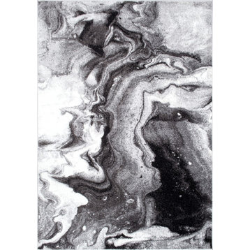 Maren Abstract Marbling Art Area Rug, Gray, 9'x12'