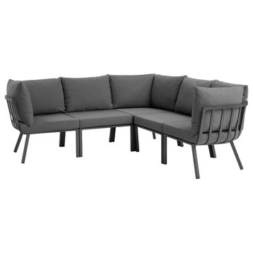 Riverside 5 Piece Outdoor Patio Aluminum Sectional Gray Charcoal