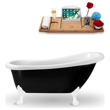 61" Streamline N481WH-IN-GLD Clawfoot Tub and Tray With Internal Drain