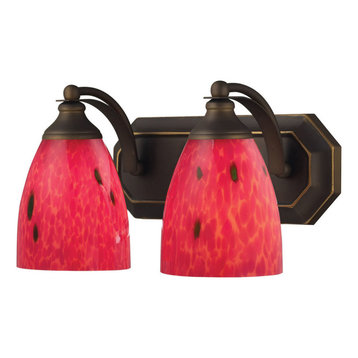 Celina 2-Light Vanity, Aged Bronze And Fire Red Glass