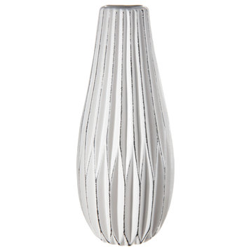 Ceramic Bellied Vase with Spike Pattern Design Matte White Finish