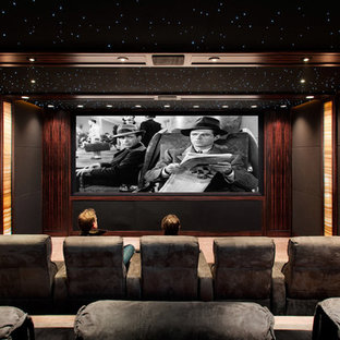 Design ideas for a traditional home cinema in San Francisco with a projector screen.