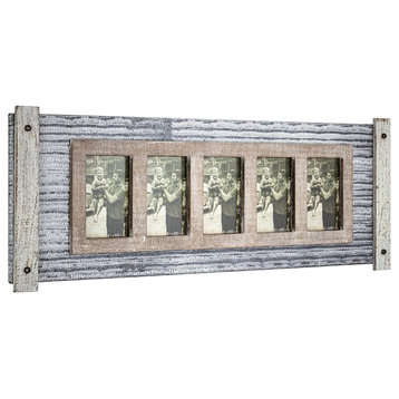 Rustic Wood and Metal Hanging 5 Picture Photo Frame