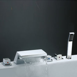 Contemporary Tub Faucet with Stainless Steel Spout + Hand Shower T7018 - Bathtub Faucets