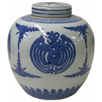 Hand-paint Artistic Phoenix Graphic Blue White Porcelain Ginger Jar Hws1728