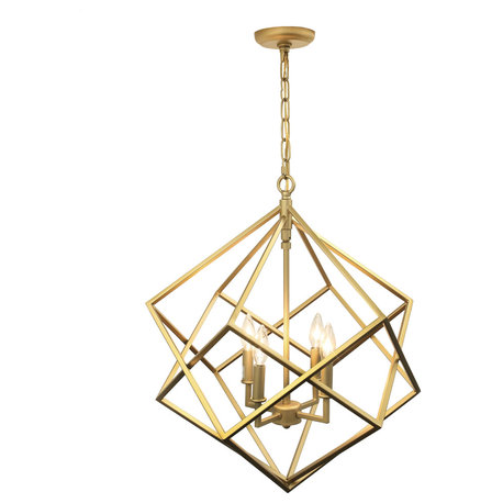 Voss Geometric 4-Light Matte Gold Chandelier, 22" Wide