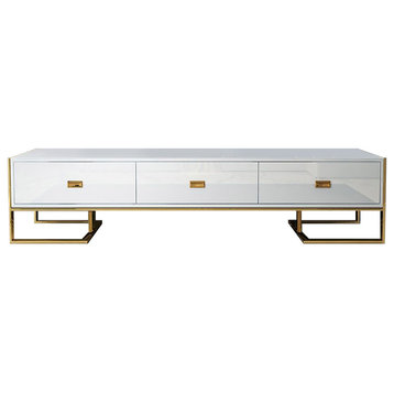79" Modern Jocise White & Gold TV Stand 3 Drawers Media Console