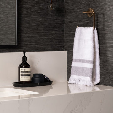 Sleek Powder Bathroom Design with Thick Floating Vanity