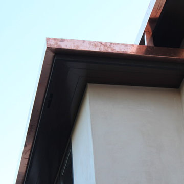 sectional 4x5 Box Gutters, 16 ounce Copper, Modern Home in Manhattan Beach, CA.