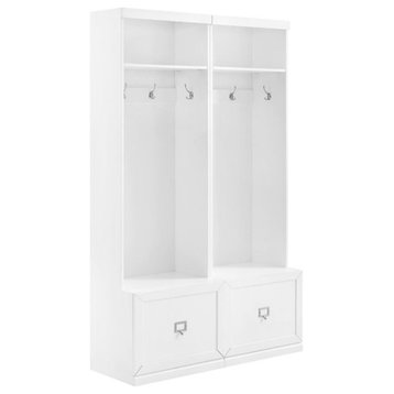 Bowery Hill 2-Piece Modern Wood Entryway Set with Coat Rack Hooks in White
