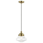 Livex Lighting - Avondale 1 Light Antique Brass Mini Pendant - The Avondale mini pendant puts a new spin on schoolhouse style. The curvy clear glass shade is paired with antique brass finish details, creating a look that is great for any space.
