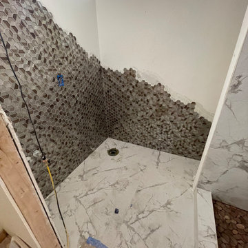 Bathroom Remodel Browns and Creams wall accent tiles