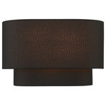 Livex Lighting - Livex Lighting Sentosa 2-Light Black Sconce - The two-light black finish Sentosa ADA wall sconce has a modern and retro appeal. The hand-crafted black fabric hardback drum shades are set off by an inner silky orange fabric which creates a versatile effect. Perfect fit for the living room, dining room, kitchen or bedroom.