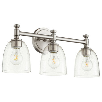 Rossington 3-Light Vanity Fixture, Satin Nickel With Clear Seeded Glass