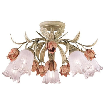 Crystorama Southport Sage/Rose Wrought Iron Floral Semi Flush Mount