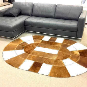 Designer Luxury Patchwork Rug / Oval - 5'2" x 7'1" / Hand Stitched in Europe