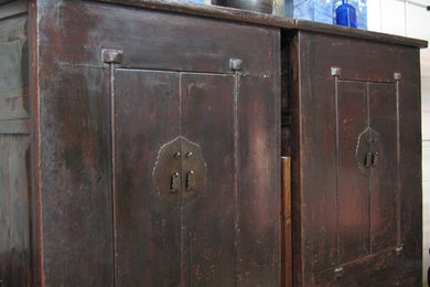 Qing Dynasty Asian Chinese antique large black cabinet pair
