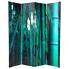 6' Tall Double Sided Bamboo Tree Canvas Room Divider 4 Panel