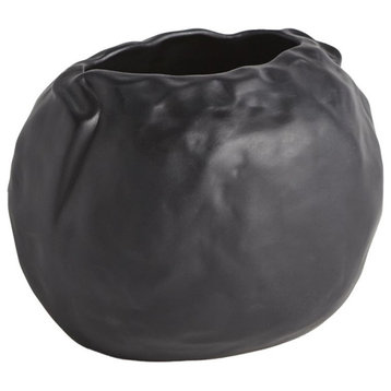 Rustic Black Ceramic Modern Pinch Pot Vase 6" Free Form Sculpture Designer Italy