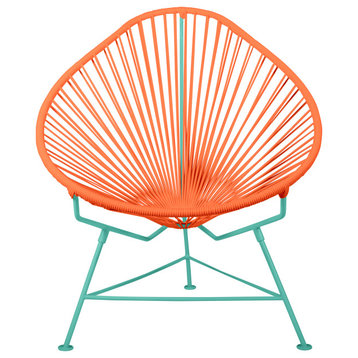 Acapulco Indoor/Outdoor Handmade Lounge Chair New Frame Colors, Orange Weave, Mint Frame