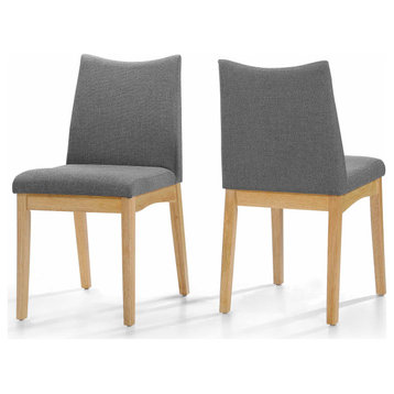 GDF Studio Gertrude Fabric & Wood Finish Dining Chairs, Set of 2, Darkgray/Oak