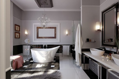 Example of a mid-sized minimalist master freestanding bathtub design in Kansas City