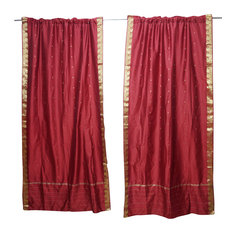 Mogul Interior - 2 Red Sari Panel Curtain Home Decor Rod Pocket Drape 84X44 - Curtains