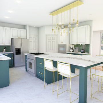 Green and brass/gold kitchen