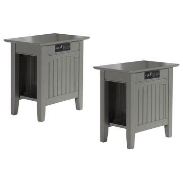 Afi Nantucket Solid Hardwood Side Table With USB Charger Set of 2 Gray