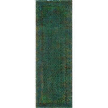 Vintage Distressed Bartram Green/Blue Runner, 3'0x9'2