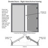 Internal Blinds Fiberglass Double Door Full Lite, 74", Hand In-Swing: Right