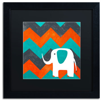'Elephant on Chevron' Matted Framed Canvas Art by Nicole Dietz
