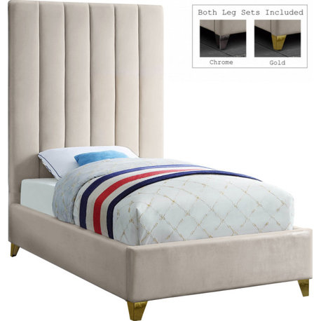 Via Velvet Upholstered Bed, Cream, Twin