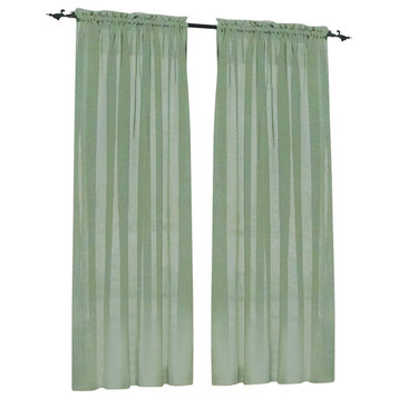 Set Of 4 Sheer Voile Curtain Panels 84" Long, Sage Green