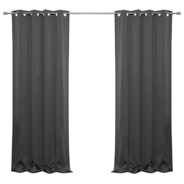 Heathered Linen Look Grommet Blackout Curtains, Dark Grey, 52"x84"