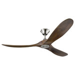 Visual Comfort Fan Collection - Monte Carlo Fan Company Maverick Fan, Black, Brushed Steel, 60" - The Monte Carlo 60" Maverick - Brushed Steel with Dark Walnut Blades in brushed steel features a 85.0 X 65.0 6 speed motor with a Thirteen degree blade pitch. With a sleek modern silhouette, a DC motor and super energy-efficiency, the 60" Maverick ceiling fan from Monte Carlo features softly rounded blades and elegantly simple housing. Maverick has a 60-inch blade sweep and a 3-blade design that delivers a distinct profile and incredible airflow for living rooms, great rooms or outdoor covered areas. It includes a hand-held remote with six speeds and reverse, and is available in four distinct finish options: Brushed Steel housing with Dark Walnut blades, Brushed Steel housing with Koa blades, Matte Black housing with Dark Walnut Blades and Aged Pewter housing with Light Grey Weathered Oak blades. All versions feature beautiful hand-carved, balsa wood blades. ENERGY STAR qualified. Maverick fans are damp-rated, and may be used indoors and in covered outdoor spaces.