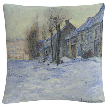 Claude Monet 'Lavacourt Under Snow 1878-81' 16"x16" Decorative Throw Pillow