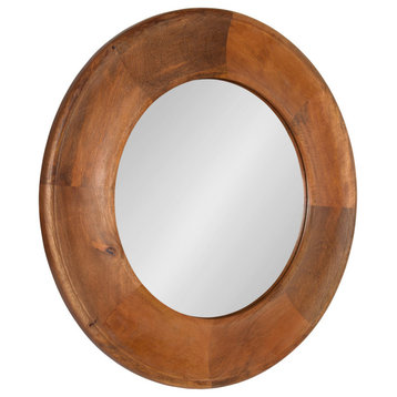 Alejandro Round Wood Wall Mirror, Walnut Brown 30" Diameter