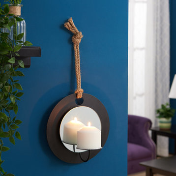 Round Pillar Candle Sconce With Rope