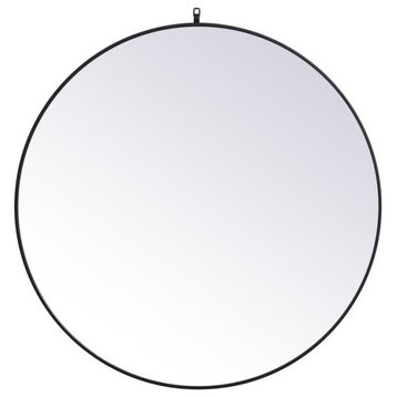 Elegant MR4745BK Metal Frame Round Mirror With Decorative Hook 45", Black