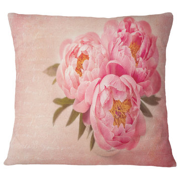 Peony Flowers Against Scribbled Back Floral Throw Pillow, 16"x16"