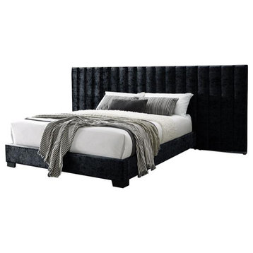 ACME Rivas Channel-Tufted Fabric Queen Bed with Oversized Headboard in Black