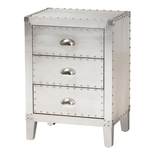 Trenton French Industrial Silver Metal 3 Drawer Nightstand