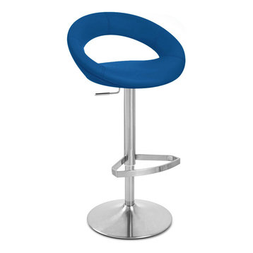 Dark Blue Crescent Adjustable Height Swivel Armless Bar Stool