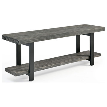 Pomona Metal and Wood Bench, Slate Gray