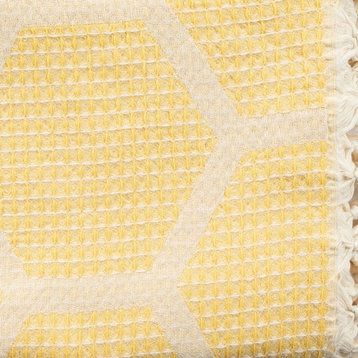 Blue/ Cream Geometric Turkish Organic Cotton Throw Blanket, Yellow