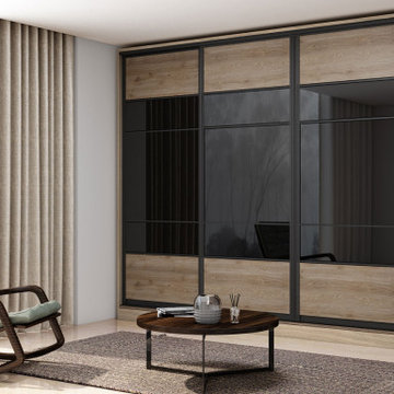 Sliding Wardrobe with Frame in Oak and Grey Smoked Glass by Inspired Elements
